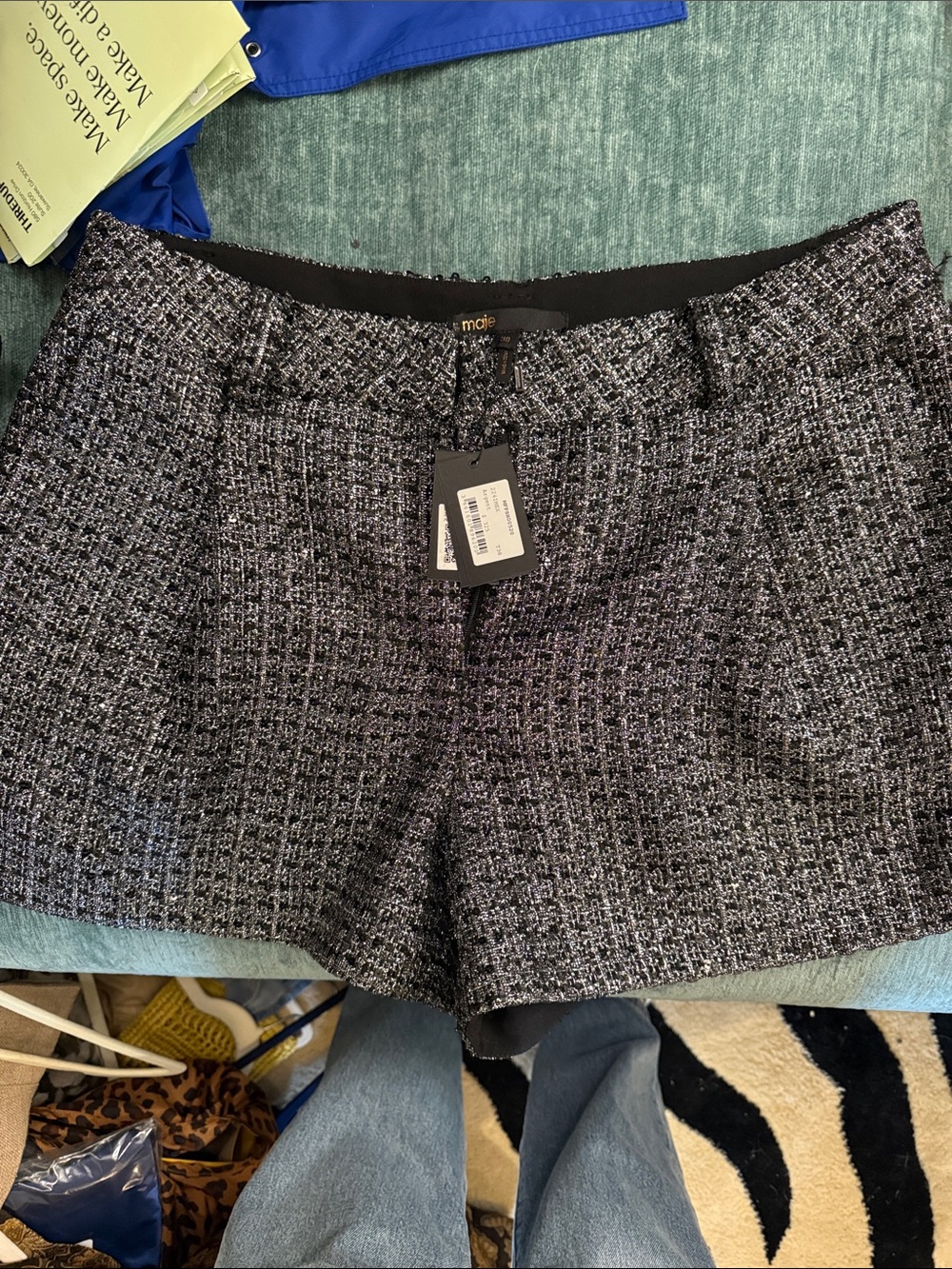 Maje Black and Gray Tweed Women’s Shorts